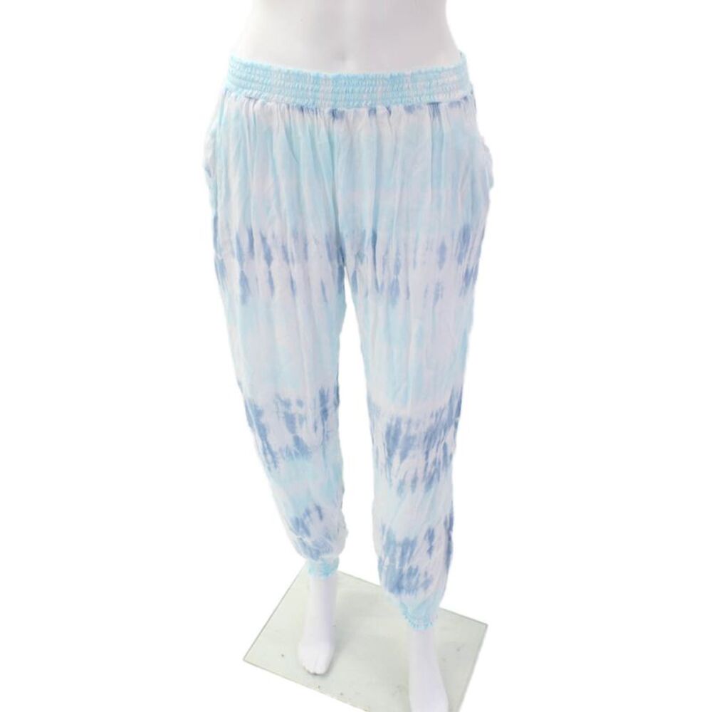 Cool Change Womens Tie Dye Print Pull On Pants Sky Blue White Size Small